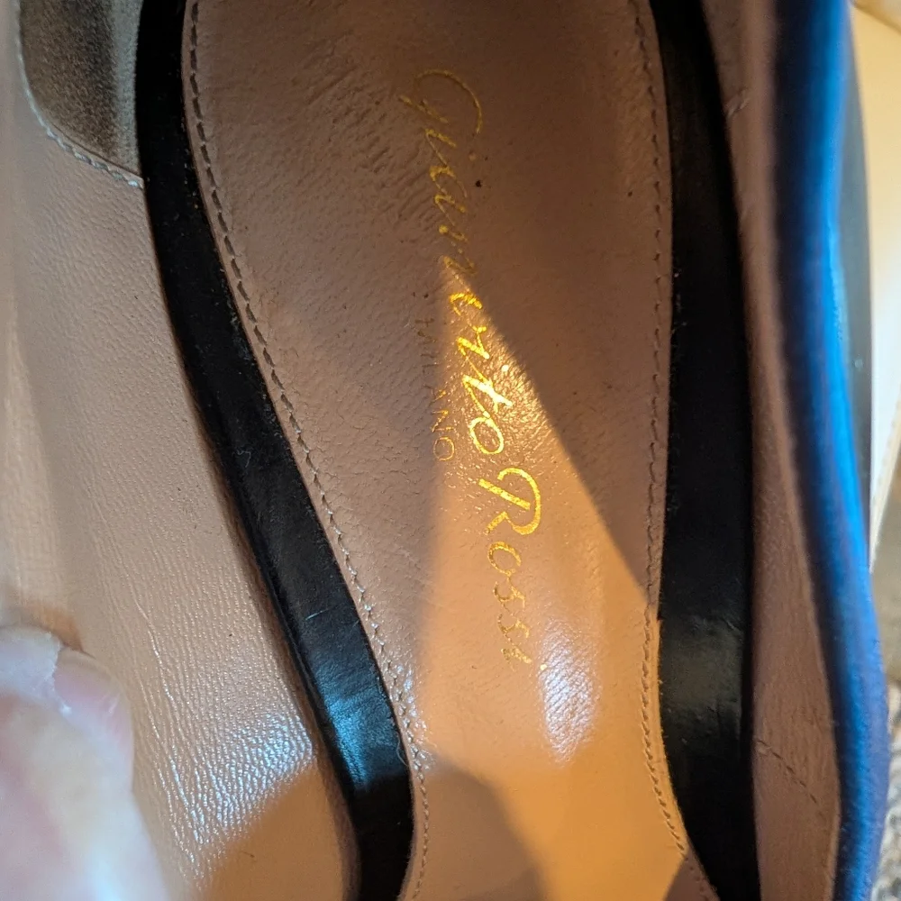 Gianvito Rossi TUXEDO Black Leather And Blue Satin Pointed Toe Pumps Size 37.5 - Picture 7 of 13